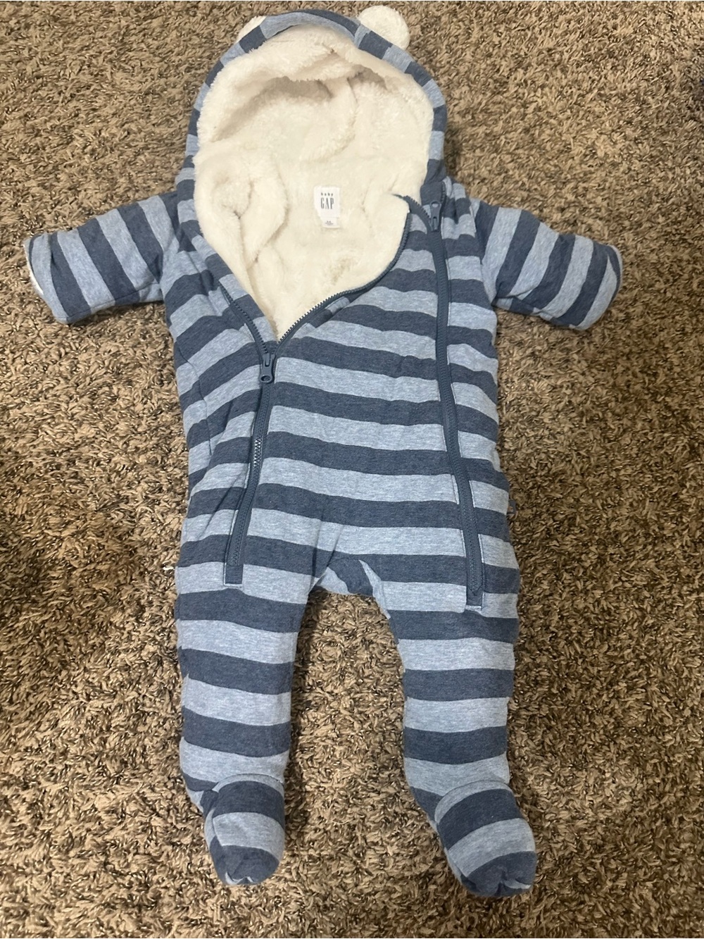 Gap Baby Striped Hooded One-Piece Snowsuit - Blue
